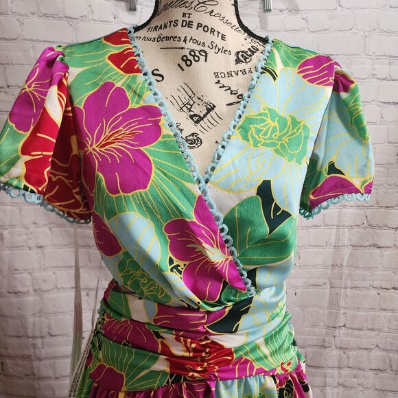 Boohoo Maxi Dress Womens 4 Floral Printed Ruffle Tiered Cut Out Dress Festival - Picture 4 of 16